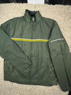 VTG Nike Windbreaker Jacket Boys Sz Large (12-14) Green Full Zip Up w Stripes
